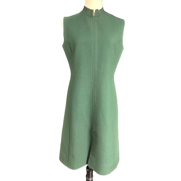 Vintage Flemington Furs 60s Green Wool Mod Dress Suit Fur Collar Classy Classic - Picture 9 of 16